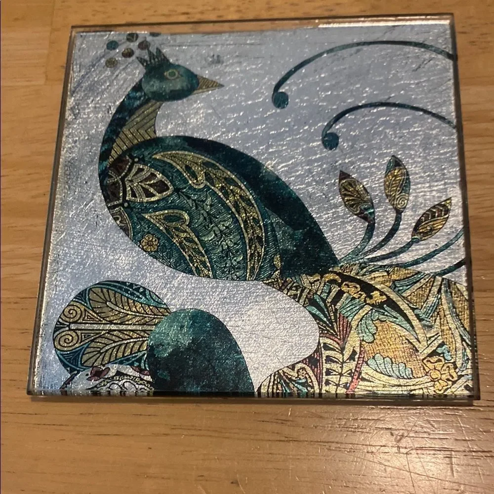 Pier 1 Exotic animals Foil on glass drink coasters. Set of 4